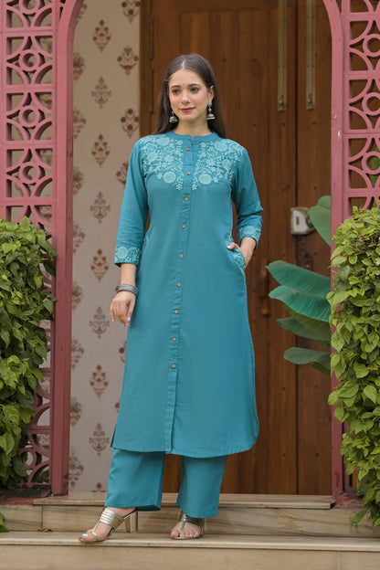 Gulnaar Royale Embroidered Cotton Kurta Pant Set