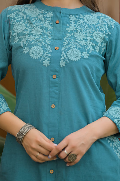 Gulnaar Royale Embroidered Cotton Kurta Pant Set