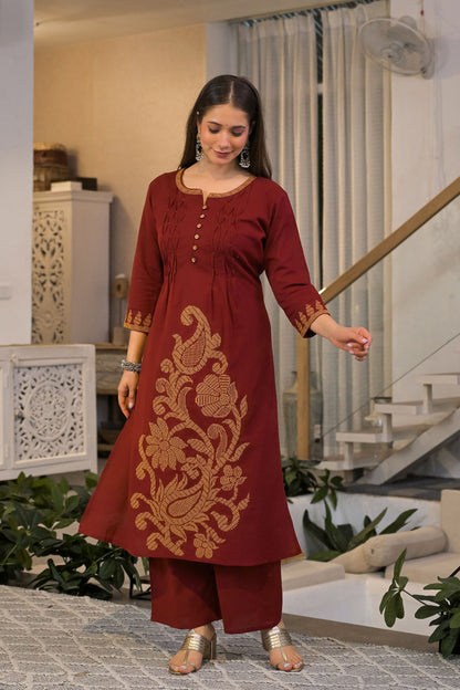 Zariya Heritage Embroidered Cotton Kurta Pant Set
