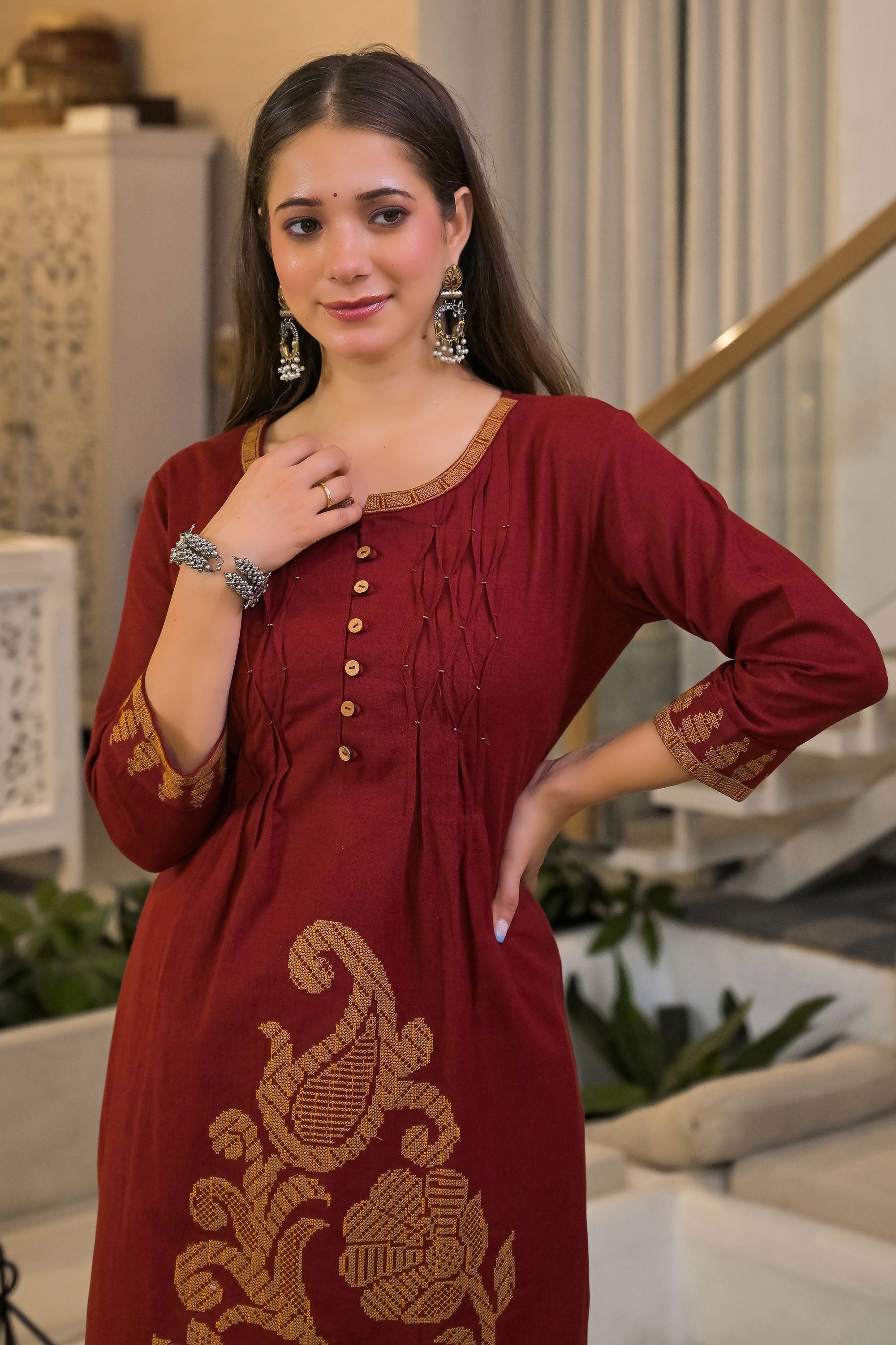 Zariya Heritage Embroidered Cotton Kurta Pant Set