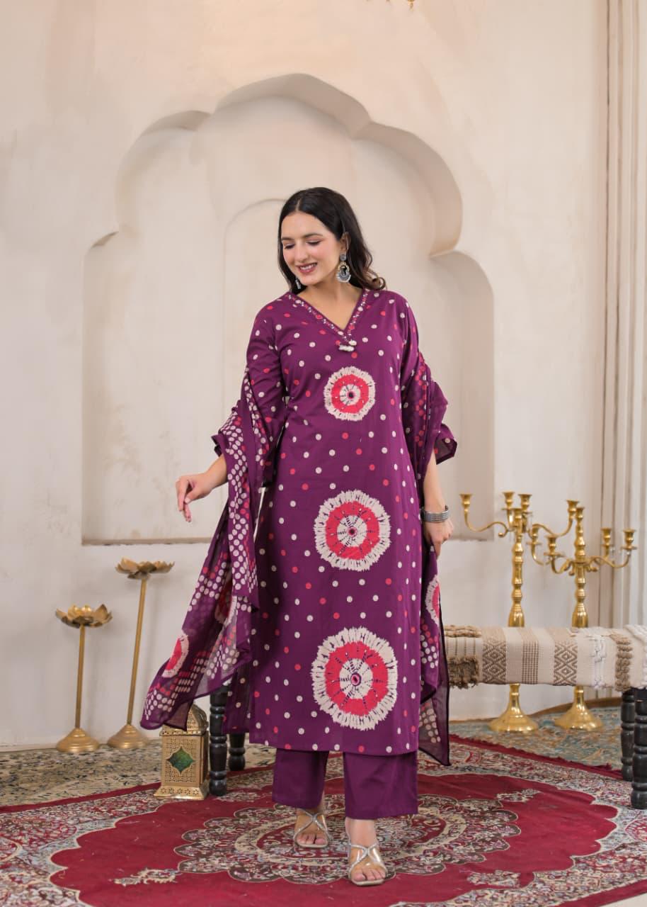 Rangriti Cotton Printed Straight Suit Set with Dupatta