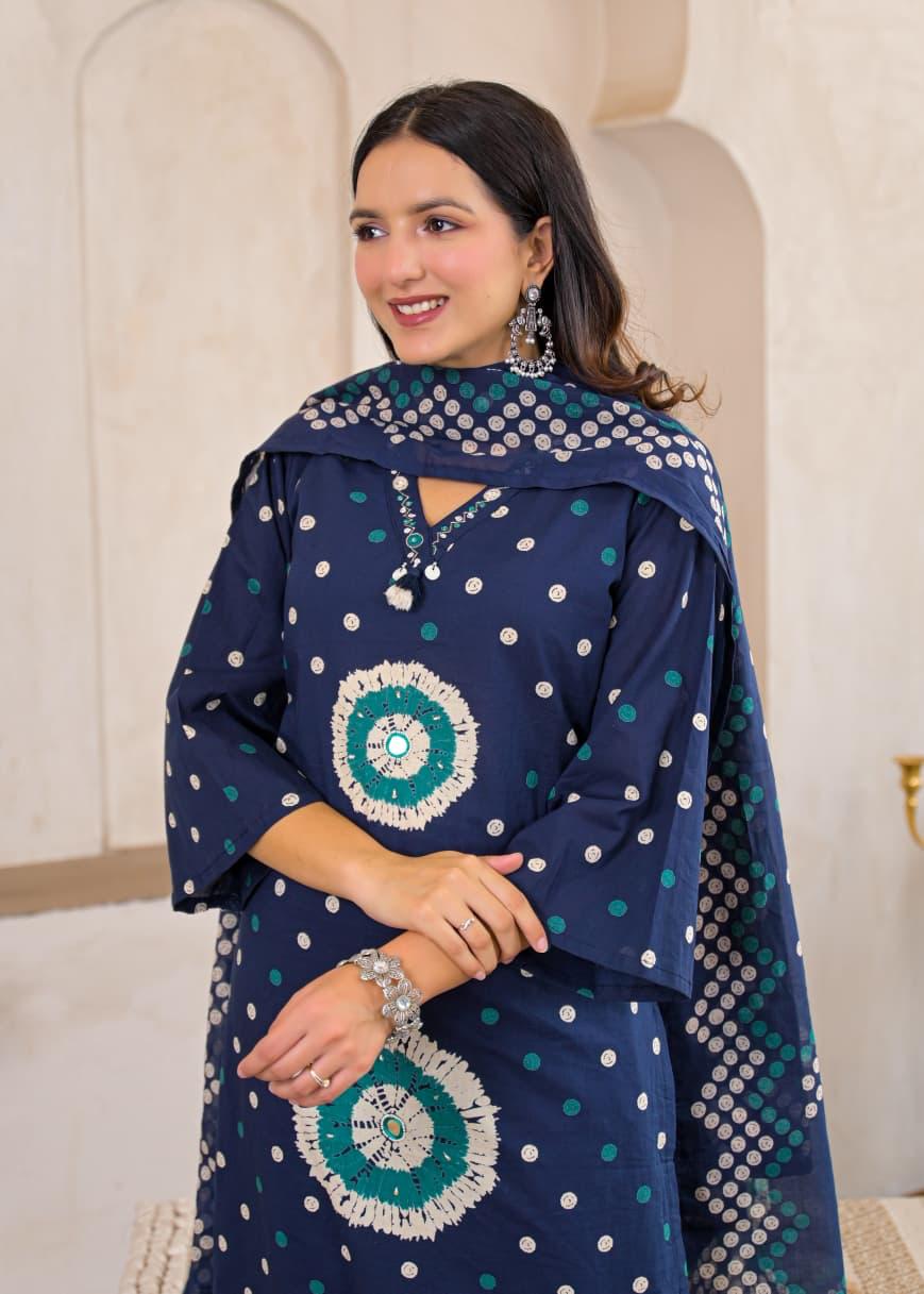 Rangriti Cotton Printed Straight Suit Set with Dupatta