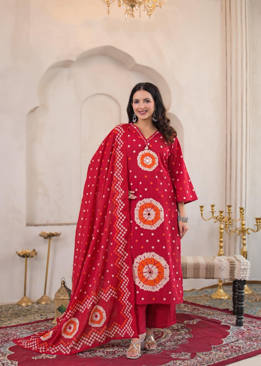 Rangriti Cotton Printed Straight Suit Set with Dupatta