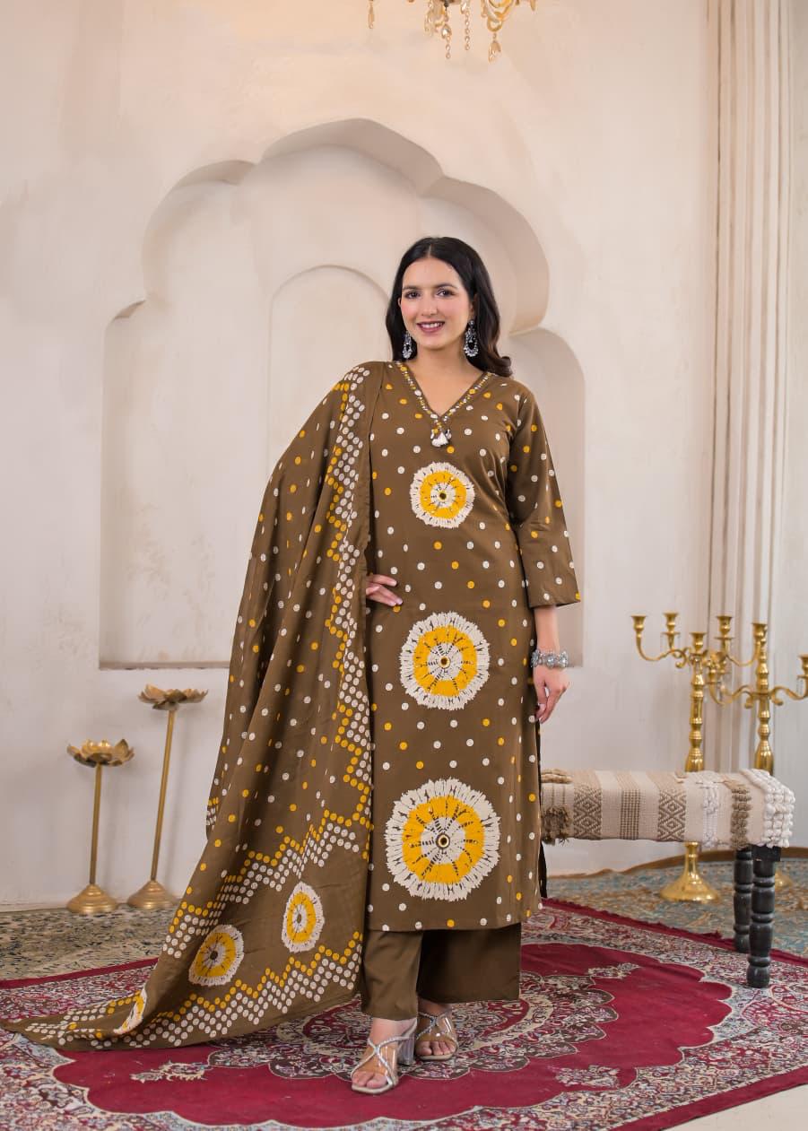 Rangriti Cotton Printed Straight Suit Set with Dupatta