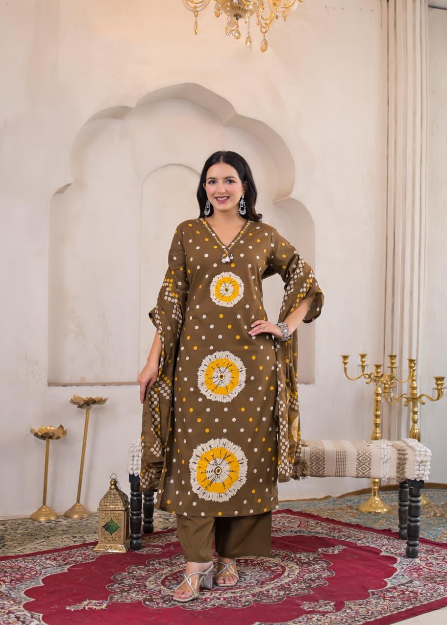 Rangriti Cotton Printed Straight Suit Set with Dupatta