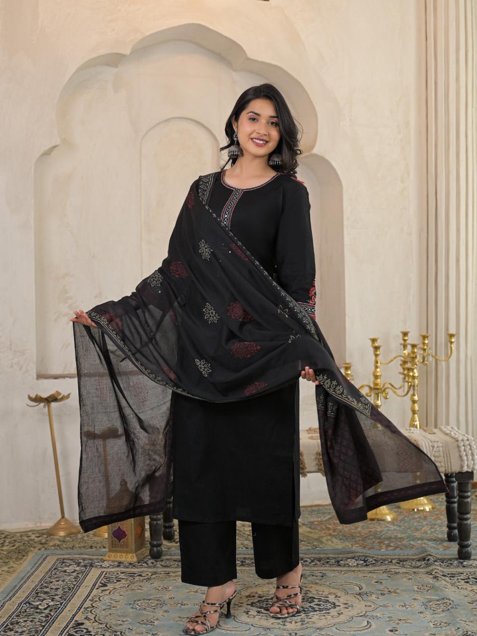 Noor Cotton Straight Suit Set with Printed Dupatta