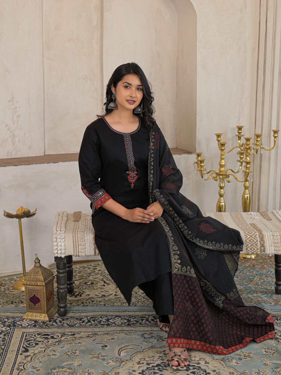 Noor Cotton Straight Suit Set with Printed Dupatta