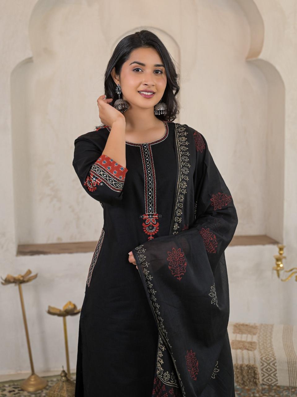 Noor Cotton Straight Suit Set with Printed Dupatta