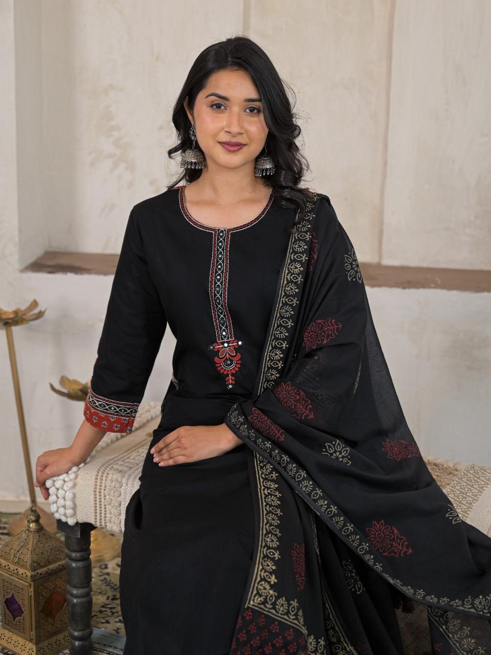 Noor Cotton Straight Suit Set with Printed Dupatta