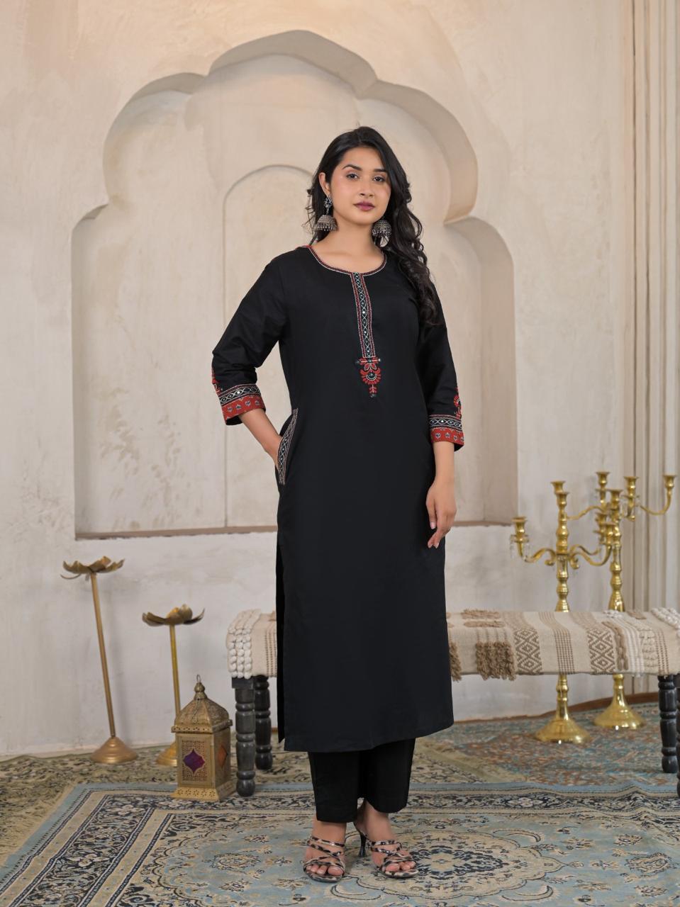 Noor Cotton Straight Suit Set with Printed Dupatta