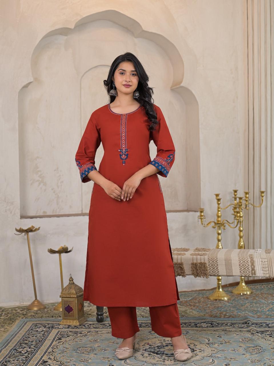 Noor Cotton Straight Suit Set with Printed Dupatta