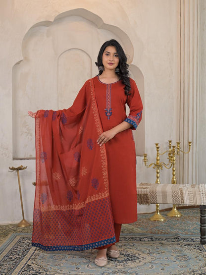 Noor Cotton Straight Suit Set with Printed Dupatta