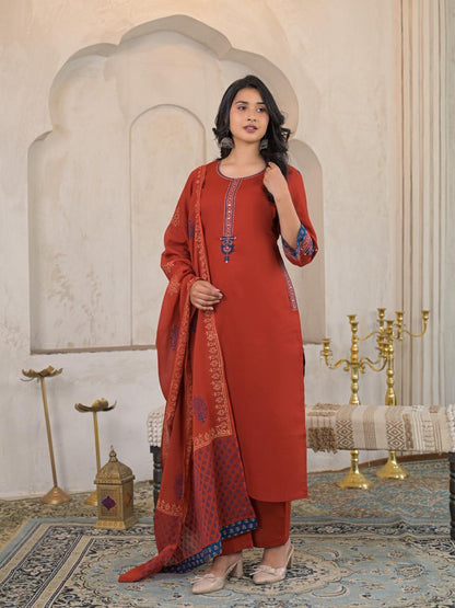 Noor Cotton Straight Suit Set with Printed Dupatta
