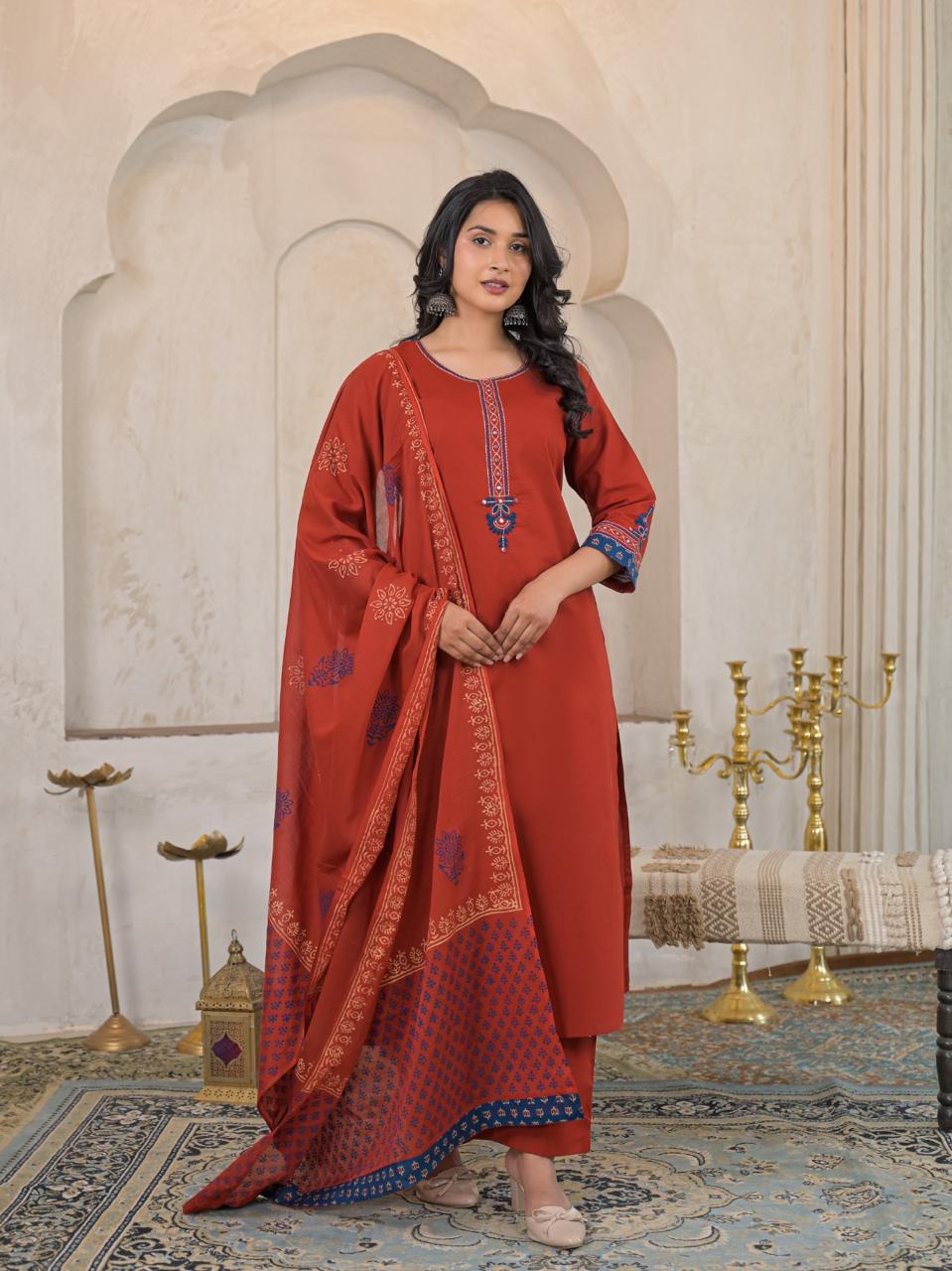 Noor Cotton Straight Suit Set with Printed Dupatta