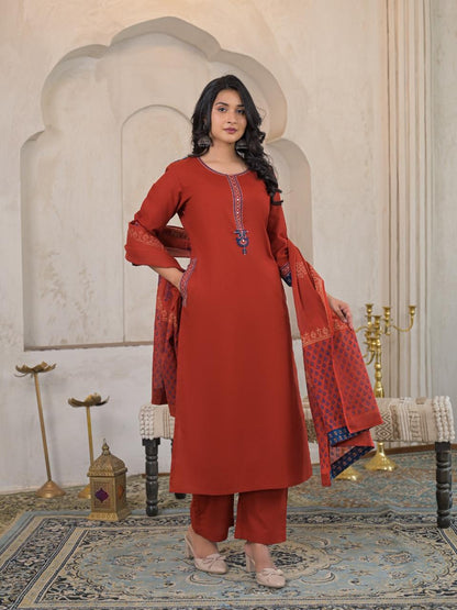 Noor Cotton Straight Suit Set with Printed Dupatta