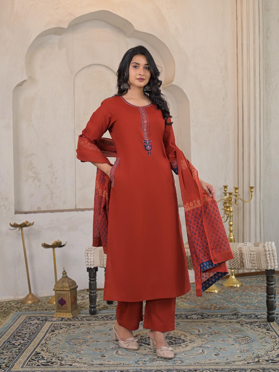 Noor Cotton Straight Suit Set with Printed Dupatta