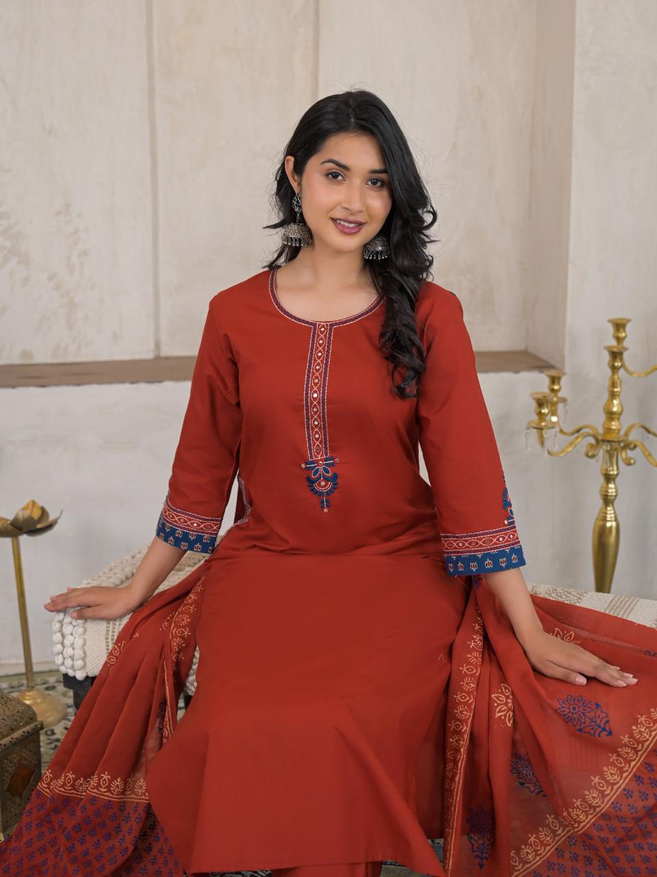 Noor Cotton Straight Suit Set with Printed Dupatta