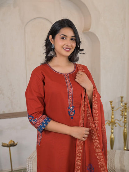 Noor Cotton Straight Suit Set with Printed Dupatta