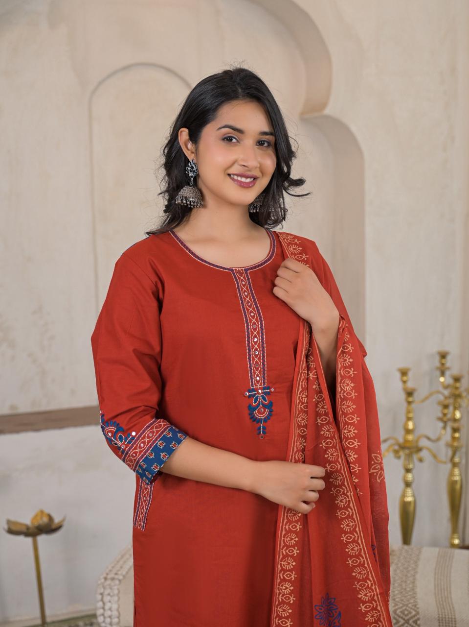 Noor Cotton Straight Suit Set with Printed Dupatta