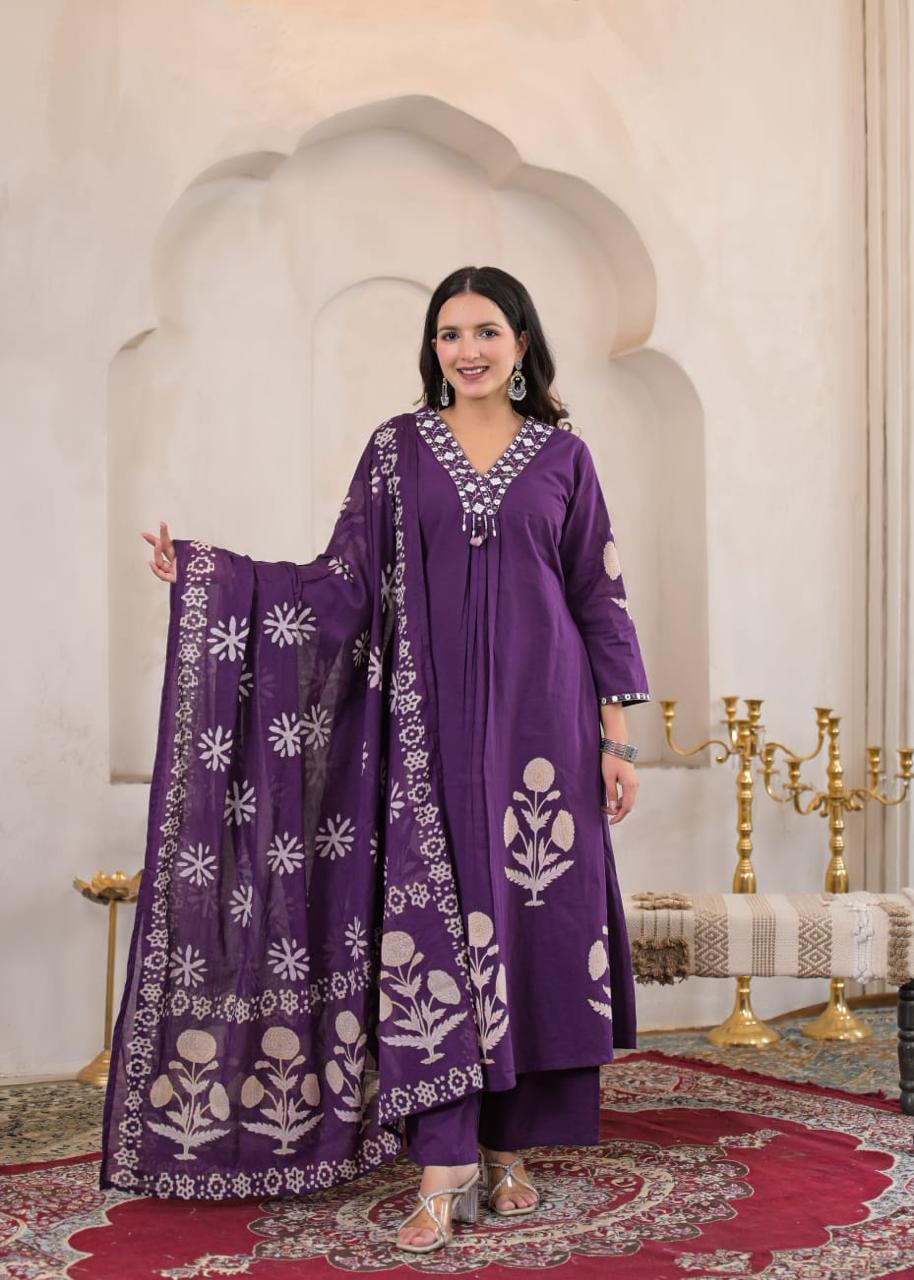 Mehfil Cotton A-Line Suit Set