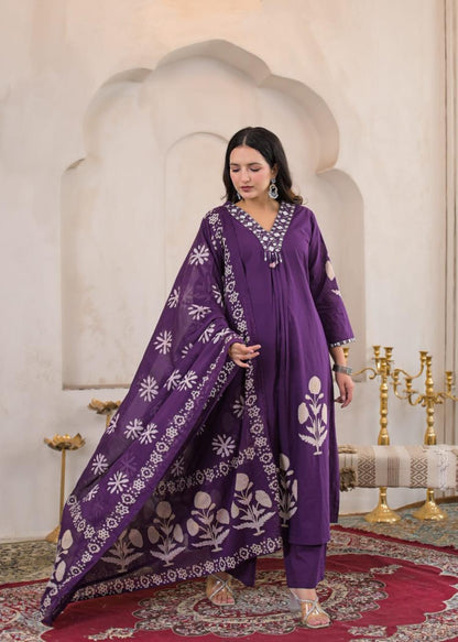 Mehfil Cotton A-Line Suit Set