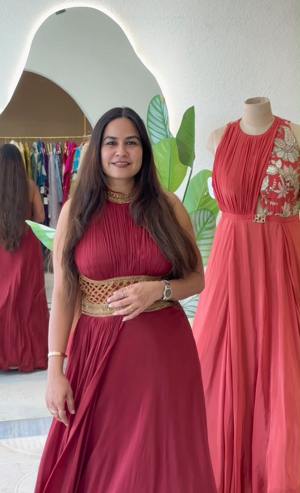 Wine Pleated Gown