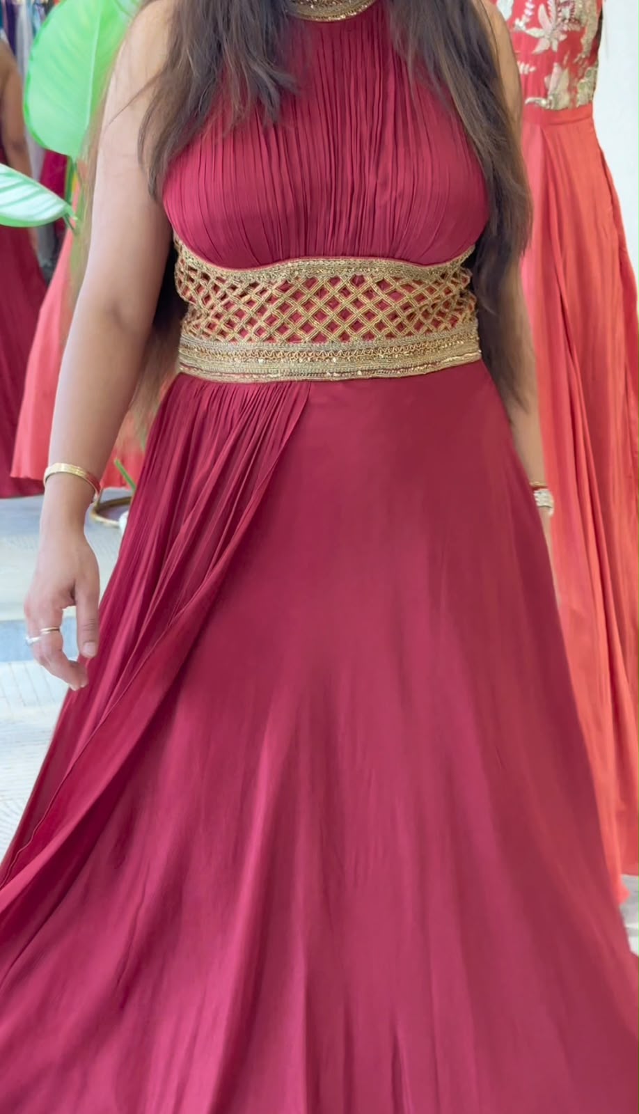 Wine Pleated Gown