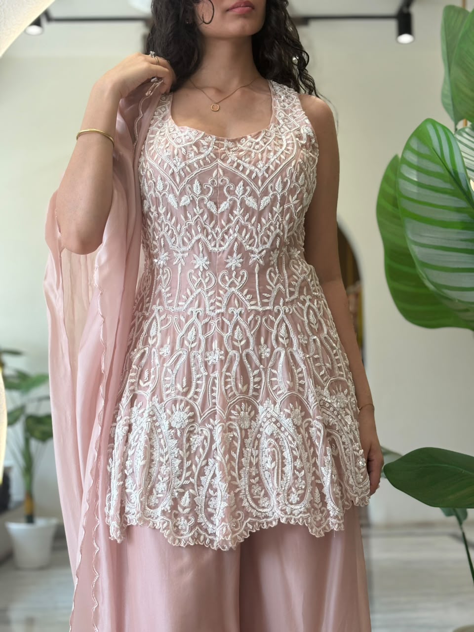 Blush Embroidered Palazzo Set