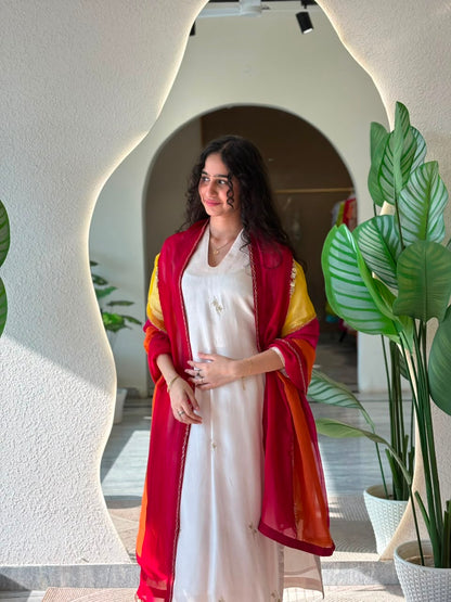 Ivory Kurta with Multicolour Dupatta