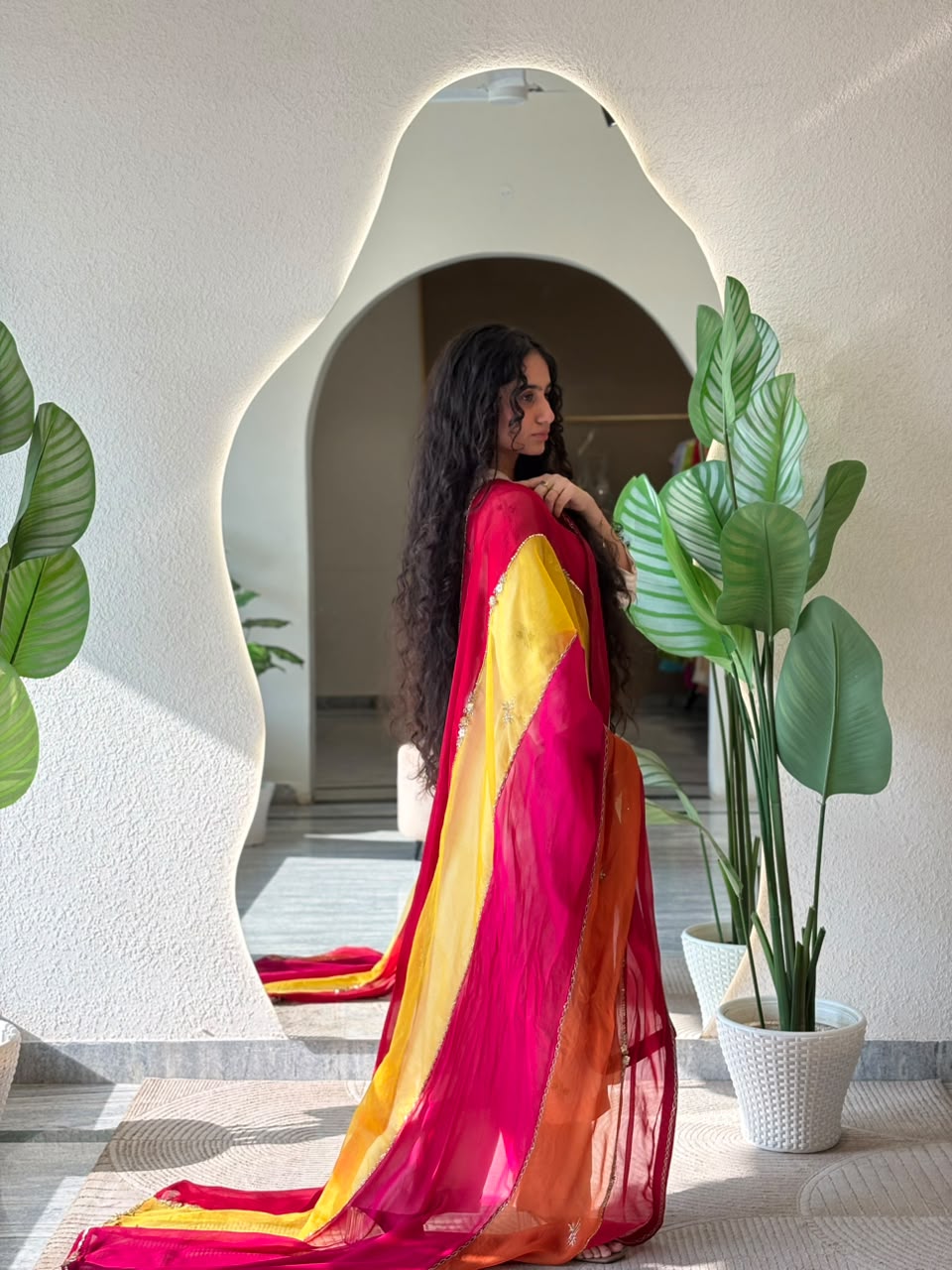 Ivory Kurta with Multicolour Dupatta