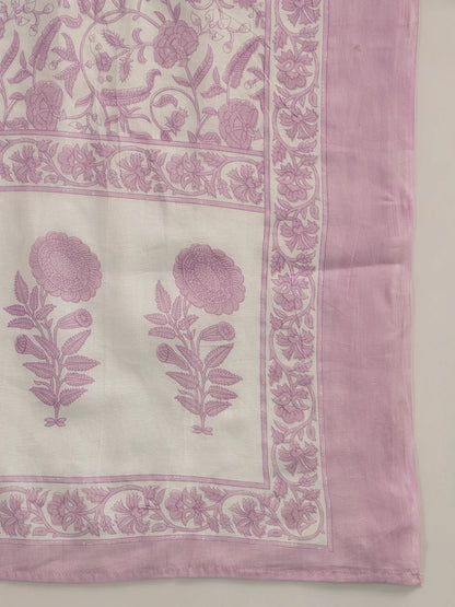 Ivory Blossom Cotton Suit Set – Jaipuri Printed Kurti Pant with Dupatta