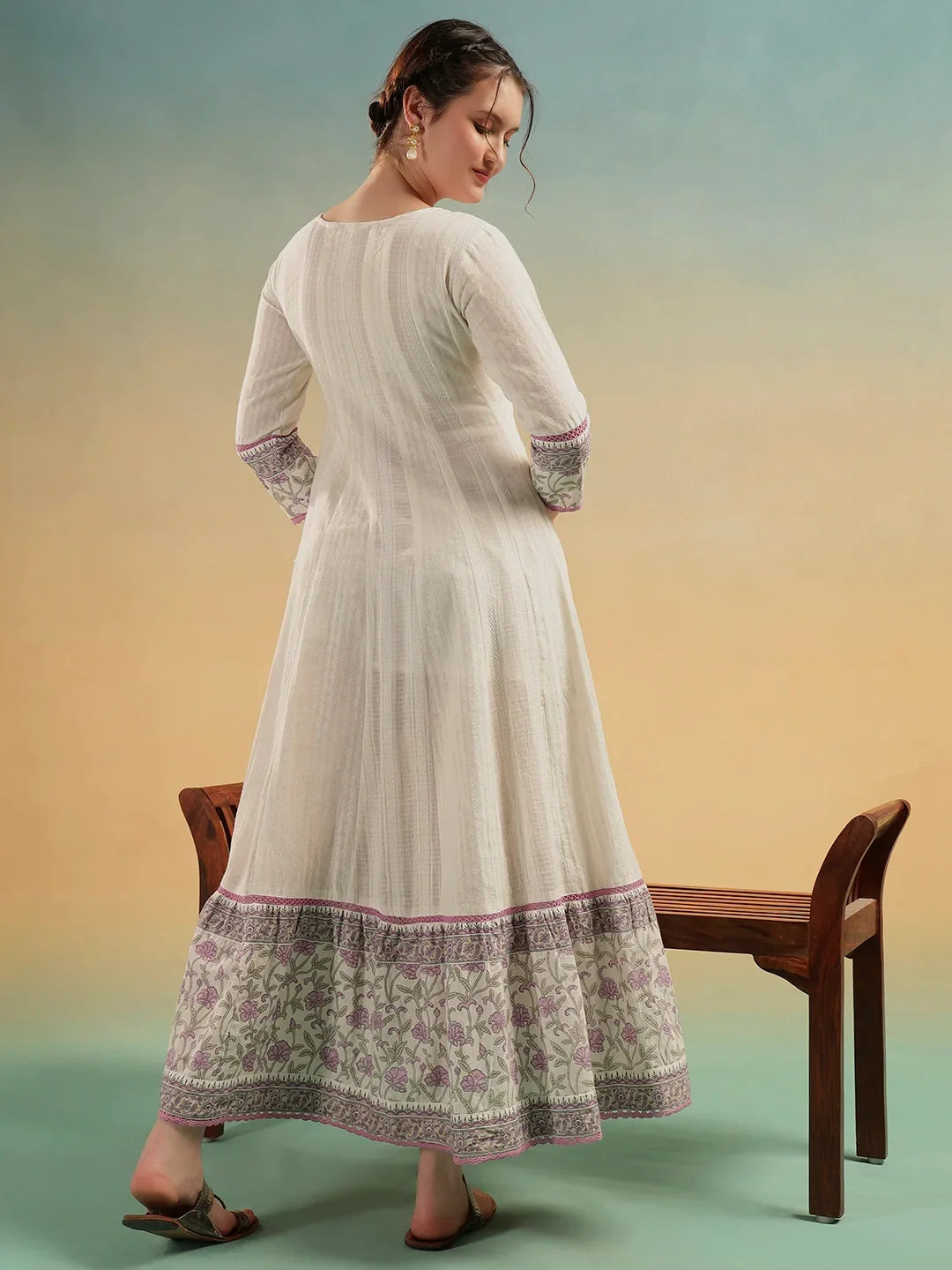 akrati Vastram Ivory Bloom A-Line Cotton Dress