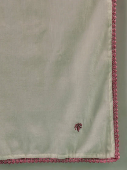 Ivory White Lucknowi Embroidered Cotton 3-Piece Suit Set