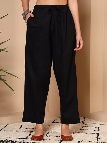 Noir Blossom Mirror Work Cotton 3-Piece Suit Set